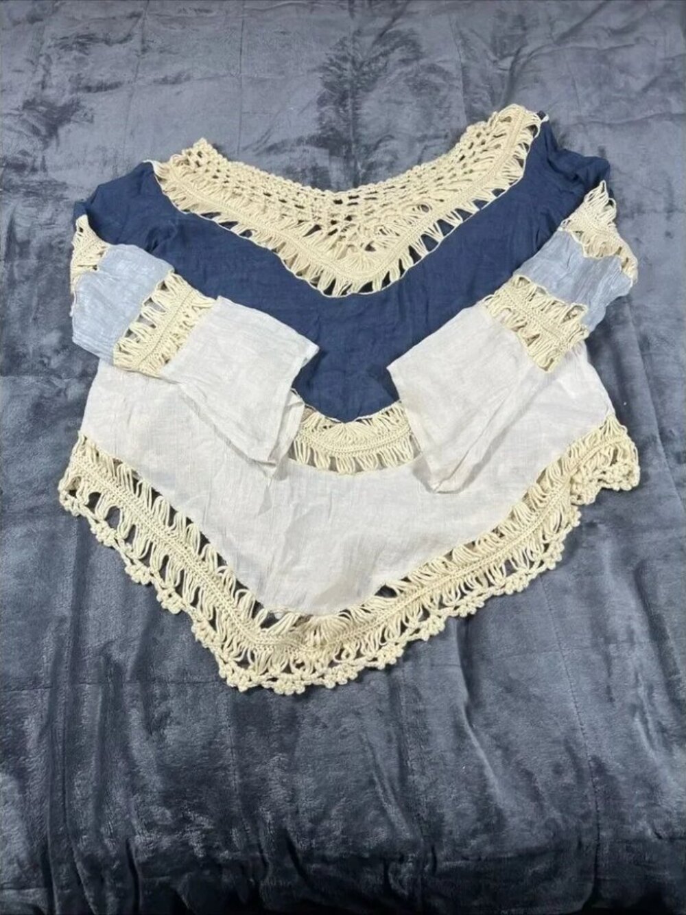 Umgee Sz S Pullover Boho Top 3/4 Sleeves Crochet Blue Tie Dye EUC! - Picture 1 of 10